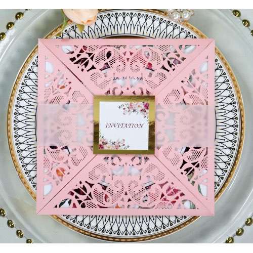 Square Invitation Card Wedding Supplies Laser Cut Iridescent Paper Greeting Card